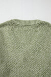 Jungle Green Loose Eyelet V Neck Drop Shoulder Sweater