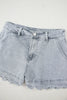 Dusk Blue Scalloped Hemline Acid Wash High Waist Denim Shorts