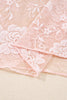 Apricot Pink Sheer Floral Lace Mesh Mock Neck Long Sleeve Top