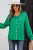 Bright Green Solid Color Knit Button Drop Shoulder Sweater Cardigan