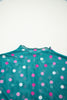 Green Polka Dot Patterned Bodycon Mock Neck Mesh Long Sleeve Top