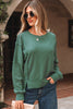 Evergreen Solid Color Raw Seam Patchwork Ribbed Drop Shoulder Sweatshirt