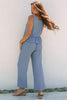 Beau Blue Solid Color Ribbed Ruffle Tank Top and Pants Set