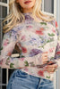 Apricot Floral Mesh Thumbhole Long Sleeve Slim Top