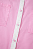 Pink Hollow-out Floral Contrast Patchwork Short Sleeve Button Up Shirt