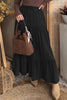 Black Elastic Waist Ruffled Tiered Flared Denim Maxi Skirt