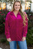 Bright Pink Plus Size Velvet Chest Pocket Drop Shoulder Shirt