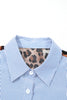 Sky Blue Stripe Contrasted Varsity Stripe Leopard Patchwork Button Down Shirt