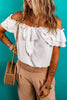 White Off Shoulder Ruffle Knotted Detail Swiss Dot Blouse