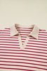 Red Stripe Cropped Collared Drop Shoulder Pullover and Bubble Mini Skirt Set
