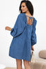 Dusk Blue Square Neck Side Pockets Loose Fit Denim Mini Dress