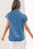 Dusk Blue Ruffled Short Sleeve Denim Shirt