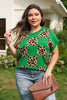 Red Plus Size Leopard Contrasted Checkered Short Sleeve Sweater