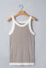 Pale Khaki Contrast Trim Ribbed Knit Sweater Tank Top
