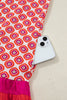 Orange Geometric Floral Print Color Block Trim Button Front Ruffle Hem Dress