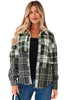 Black Plaid Print Textured Knit Buttoned Shacket