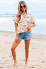 Yellow Floral Boxy Fit Ruffled Short Sleeve V Neck Blouse