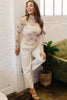Beige High Neck Western Print Mesh Sheer Long Sleeve Top