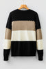 Black Colorblock Crew Neck Drop Shoulder Sweater
