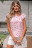 Pink Floral Ruffled Short Sleeve Bow Back Square Neck Blouse