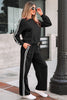 Black Varsity Striped Detail Crewneck Pullover Elastic Sweatpants 2pcs Outfit