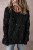 Black Pearl Embellished Rhombus Pattern Sweater