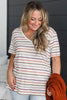 White Stripe V Neck Casual Plus Size Tee