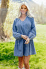 Myosotis Puff Sleeve V Neck Ruffled Loose Denim Mini Dress