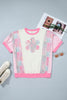 Beige Plus Size Floral Patchwork Short Sleeve Patch Embroidery Cotton T Shirt