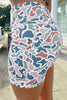 Sky Blue Abstract Camo Printed Seam Detail Biker Shorts