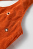 Gold Flame Flower Embroidered Corduroy Overall Mini Dress