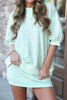 Green Stripe Ribbed Color Block Trim Half Sleeve Top Mini Skort 2pcs Outfit