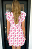 Multicolour Bow Lattice Floral Print V Neck Knot Decor Mini Dress