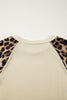 Apricot Ribbed Color Block Leopard Contrast Sleeve Loose Tee