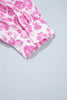 Pink Abstract Leopard Print Tie Waist Puff Sleeve Mini Shirt Dress