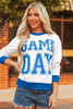 White GAME DAY Letter Graphic Varsity Striped Detail Baggy Sweatshirt