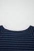 Blue Stripe Contrast Trim Plus Size Ribbed T Shirt