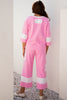 Orchid Bouquet Big Flower Patched Raw Seam Color Block 2 Piece Loose Pant Set
