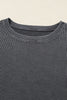 Dark Grey Waffle Knit Patchwork Long Sleeve Loose Top