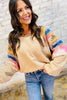 Light French Beige Aztec Patchwork Raglan Pullover Sweatshirt