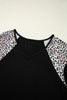Black Leopard Ruffle Patchwork Sleeve Plus Size Summer Top
