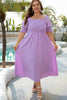 Wisteria Swiss Dot Smocked Frilled Neckline Short Sleeve Plus Size Dress