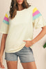 White Color Block Stitched Sleeve Loose T Shirt