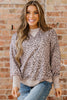 Khaki Leopard Print Patchwork Crew Neck Sweatshirt