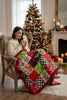 CHRISTMAS CHARACTER 50" X 60" THROW BLANKET WITH FLEECE AND RED TRIM.