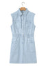 Sky Blue Stripe Collared Button Front Sleeveless Denim Mini Dress