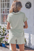 Khaki Stripe Dolman Sleeve Polo Shirt and Drawstring Shorts Set