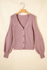 Light Pink Mixed Texture Knit Button V Neck Sweater Cardigan