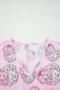 Pink Santa Claus Print V Neck Tee Drawstring Pants 2pcs Lounge Set