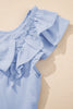 Beau Blue Textured Flutter Sleeve Square Neck Bow Back Mini Dress
